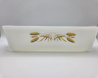 Vintage Fire-King Golden Wheat Milk Glass Loaf Pan #409