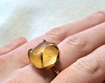 Bague plaquée or 18 carats avec une pierre de citrine, bague faite à la main