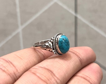 Bague en argent sterling Ornée d'une pierre Ovale en cuivre turquoise