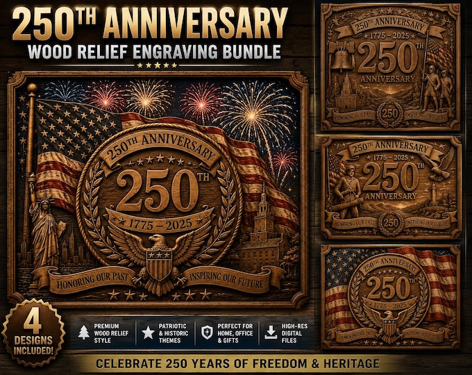 Featured listing image: USA 250th Anniversary Wood Relief Designs for xTool | Flag, Eagle & Fireworks Laser Engraving Bundle SVG PNG