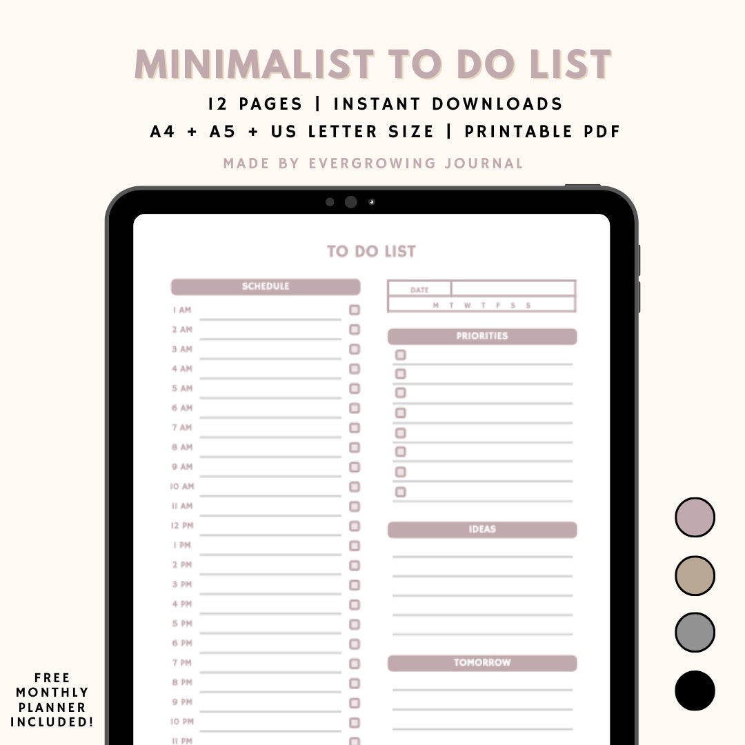 2025 Minimalist to Do List Daily Planner A4 A5 Us Letter Printables ...