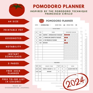 2024 POMODORO PLANNER  + Free 2024 Planner & Free To do List | Goodnotes/Notability | Minimalist | Printable | Digital Journal