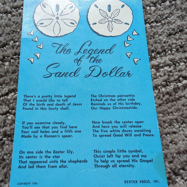 1954 Vintage The Legend of The Sand Dollar Postcard // Great Condition! // Dexter Press