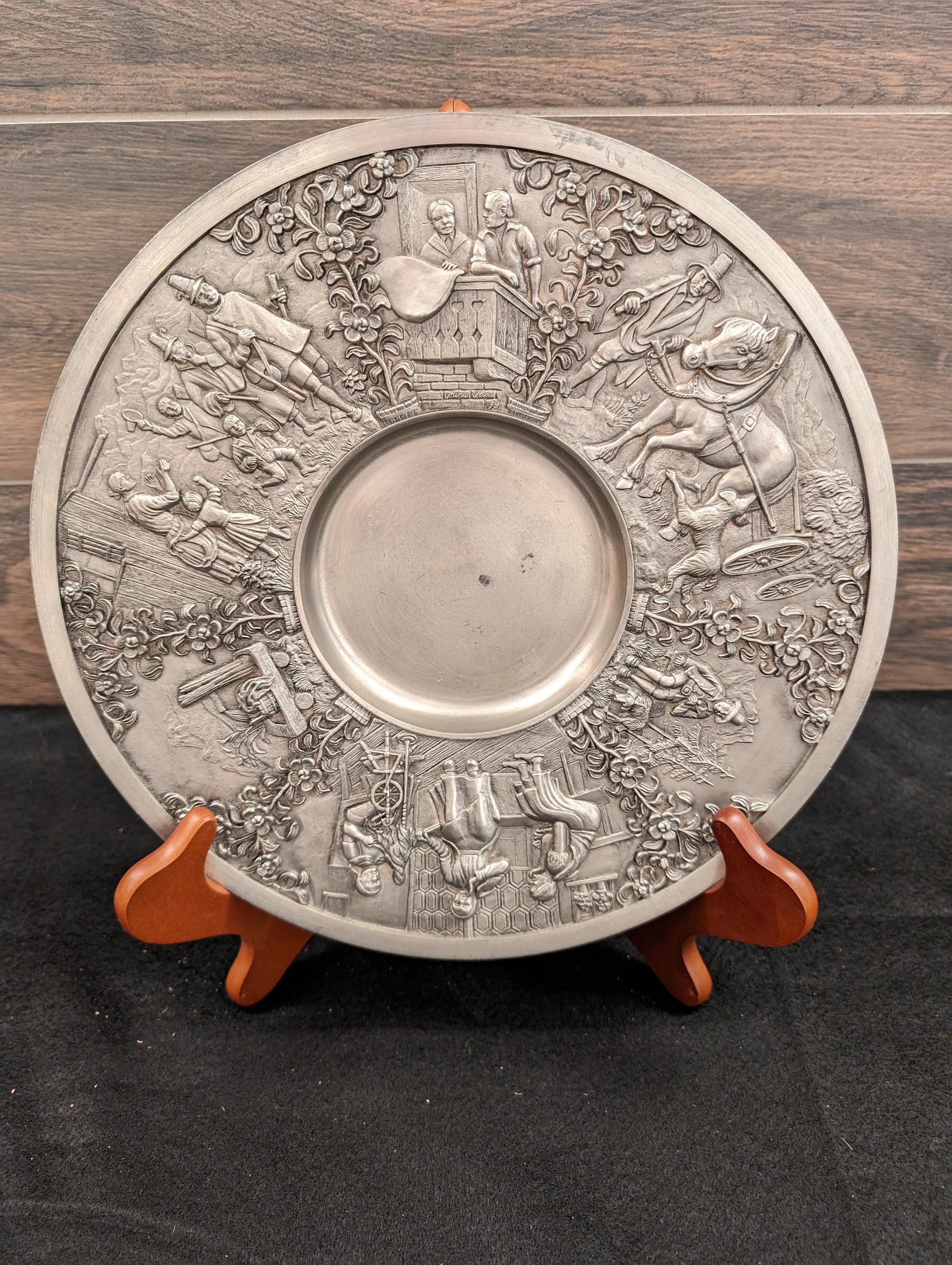 Vintage A & G Zinn Pewter German Wall Hanging Plate - Wine Tray