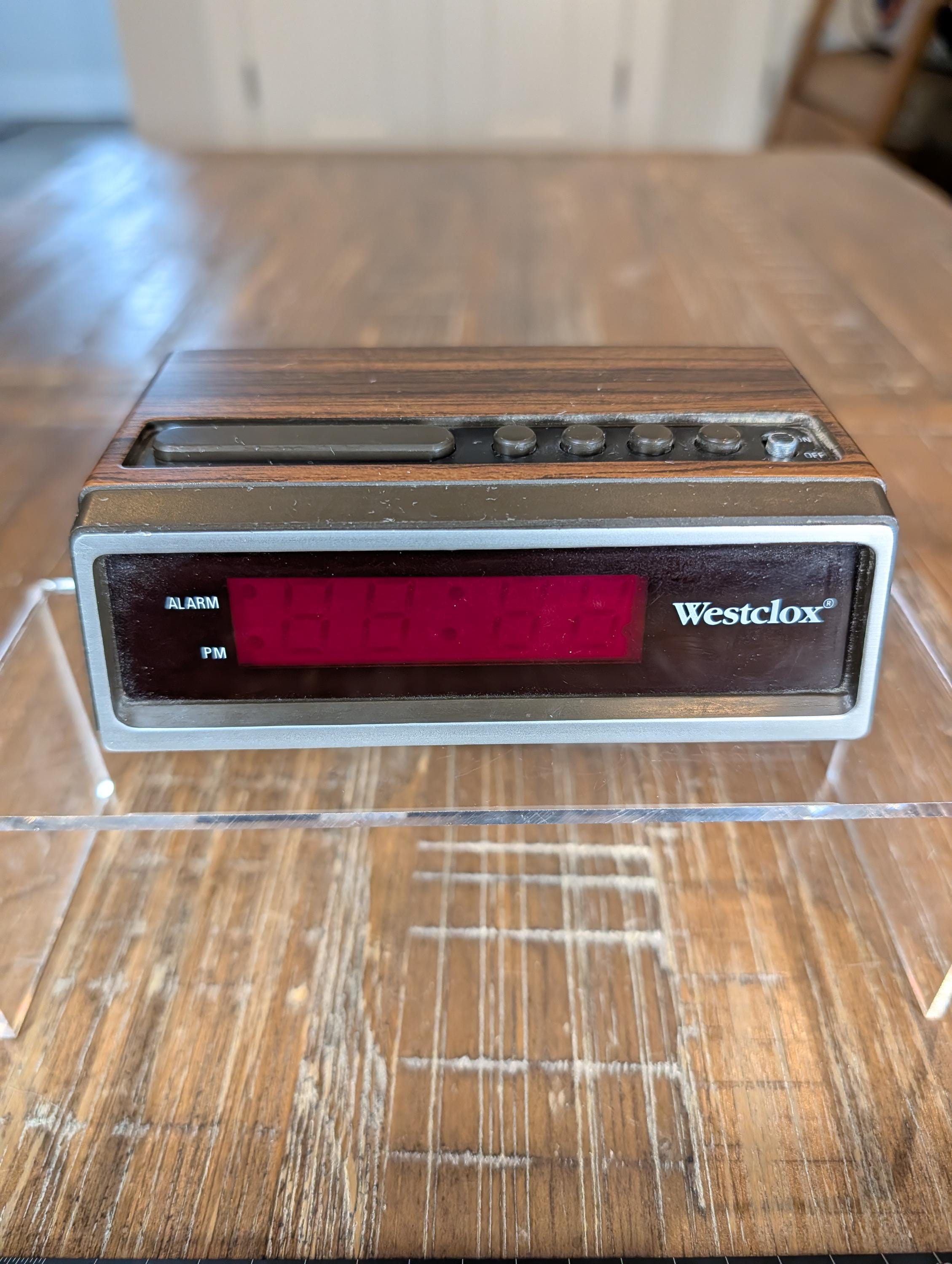 Vintage 1980's Westclox Digital Alarm Clock - Woodgrain - Red