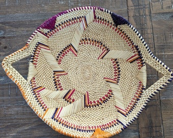 Handwoven Large Round Woven Soe Tray // Handmade Bolga Wall Basket // Fruit Tray // Bread Basket // African Basket