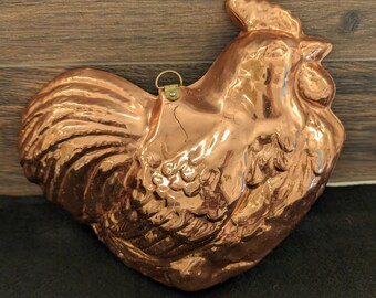 Vintage Chicken Copper Jello Cake Mold // Copper Wall Hanging // Farmhouse Decor // Roosting Hen