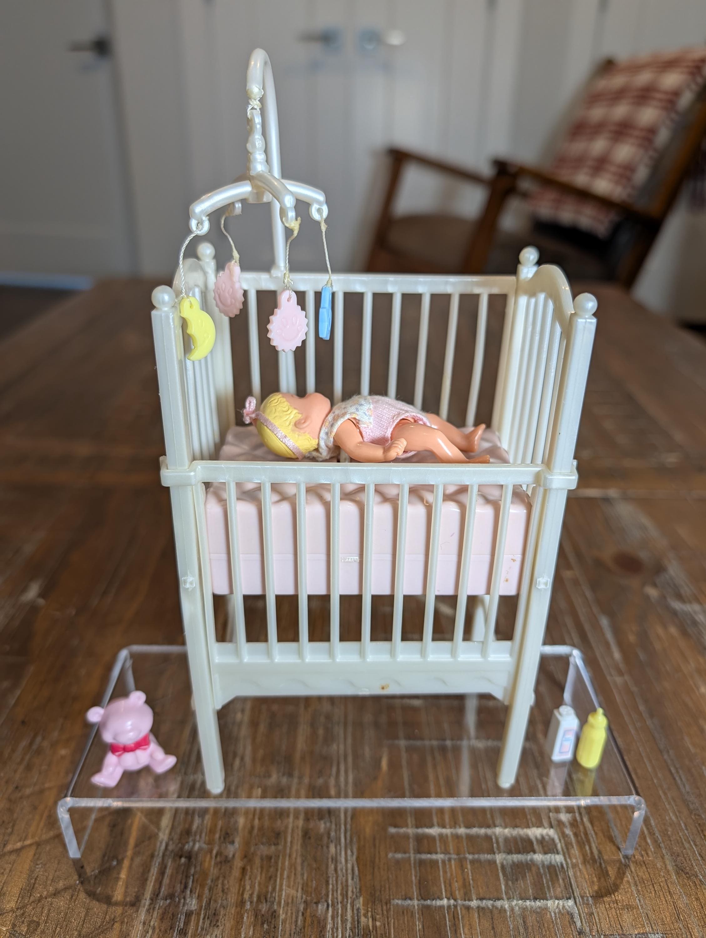 Vintage Barbie Baby Krissy & Musical Crib With Mobile and