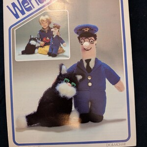 Postman Pat, Black and White Cat, toy knitting pattern, Jess Cat, original retro knitting, Wendy 2261
