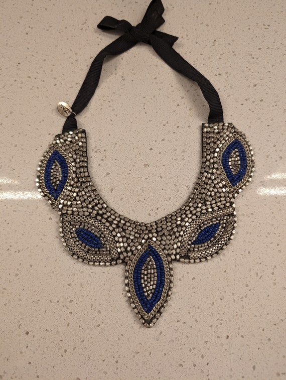 Zad Vintage Beaded Silver Tone and Blue Statement 