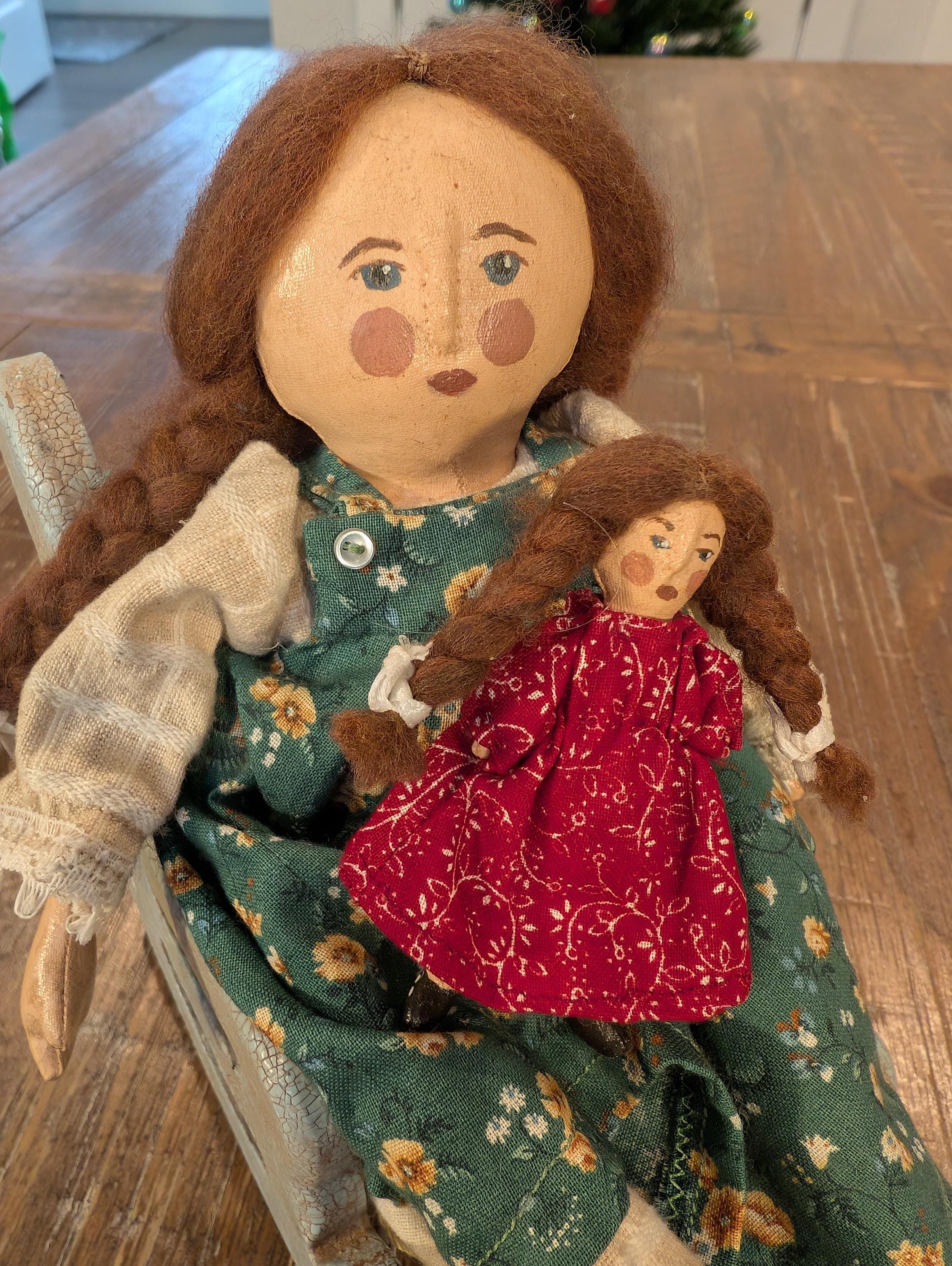 Artisan Made Set of Two Early American Dolls From a Doll Kit by