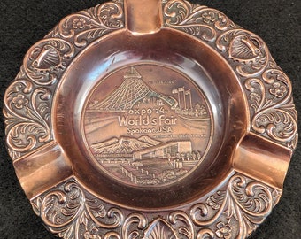 Vintage Brass Ashtray 1974 Worlds Fair Spokane USA Souvenir Ash Tray Collectible Tobacciana from the 1970s Retro Barware