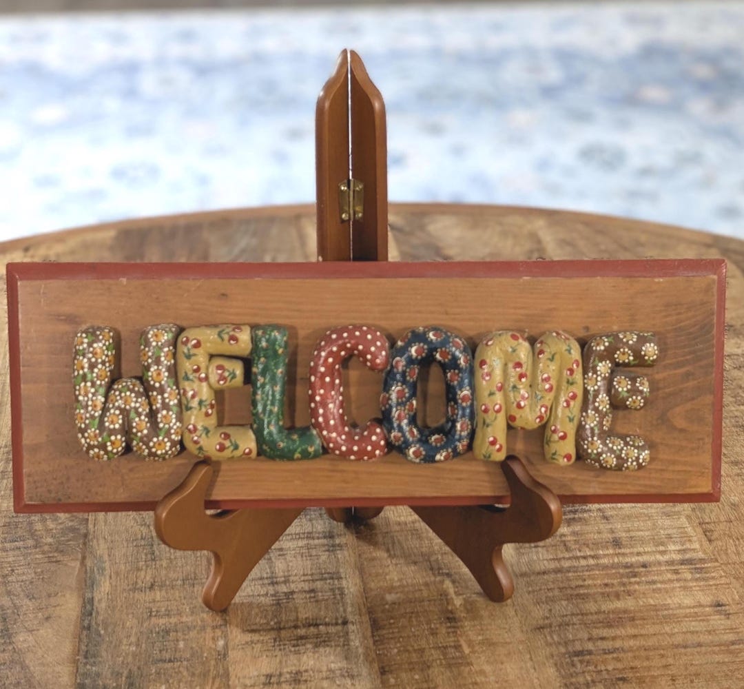 Welcome Sign Made Vintage 1950's Multicolor Welcome Sign | Handmade Clay and Wood Welcome ...