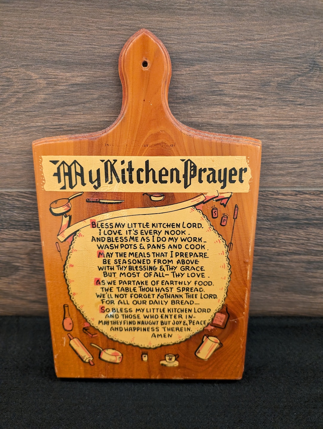 Wooden My Kitchen Prayer Breadboard Wall Hanging // Vintage Kitchen Nostalgia // Kitchen Prayer