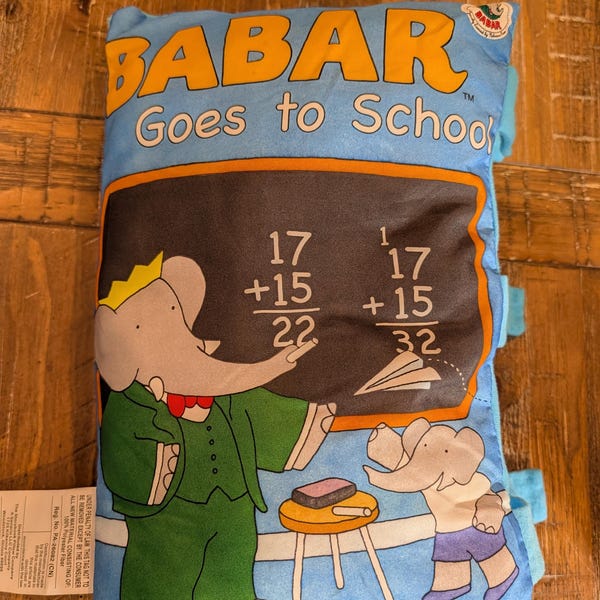 Vintage Babar Goes to School Plush Pillow Book