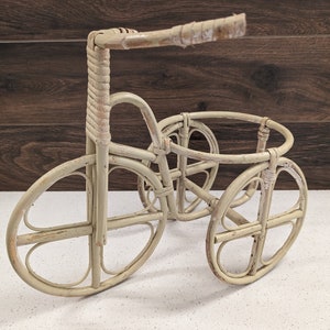 Vintage 1970's Bamboo Rattan Tricycle Plant Holder // Indoor Outdoor Bike Planter