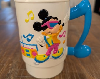 Vintage 1980's Jammin' Mickey Mouse Walt Disney's World on Ice Plastic Drinking Cup with Blue Musical Note Handle