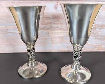 Vintage Set Of Two Silver Plated Wine Goblets Made In Spain 5.25” Tall // Edie Gigespana Spain Madrid // Wedding Toast