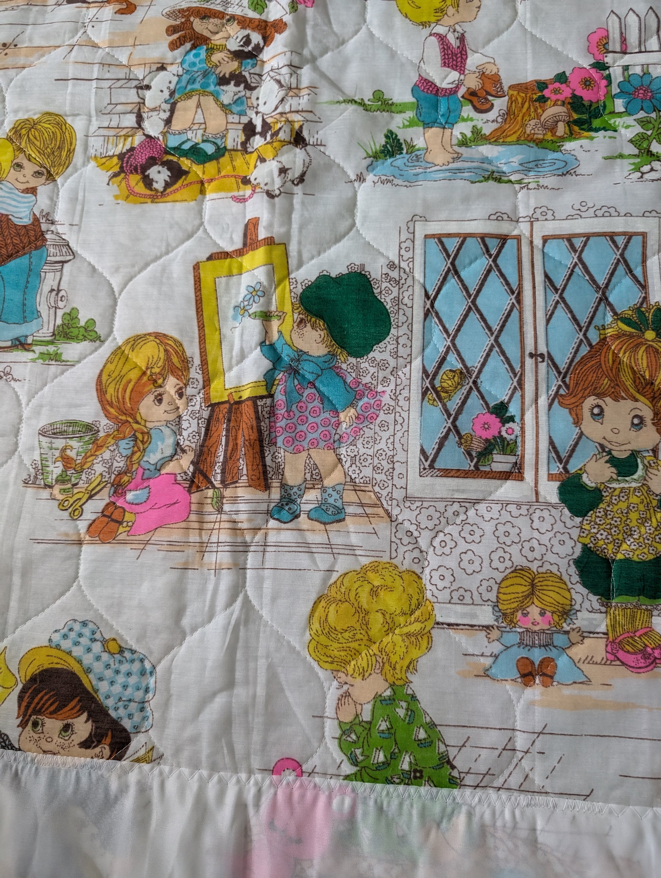 Vintage 1960's Baby Blanket Quilt Featuring Adorable Children With