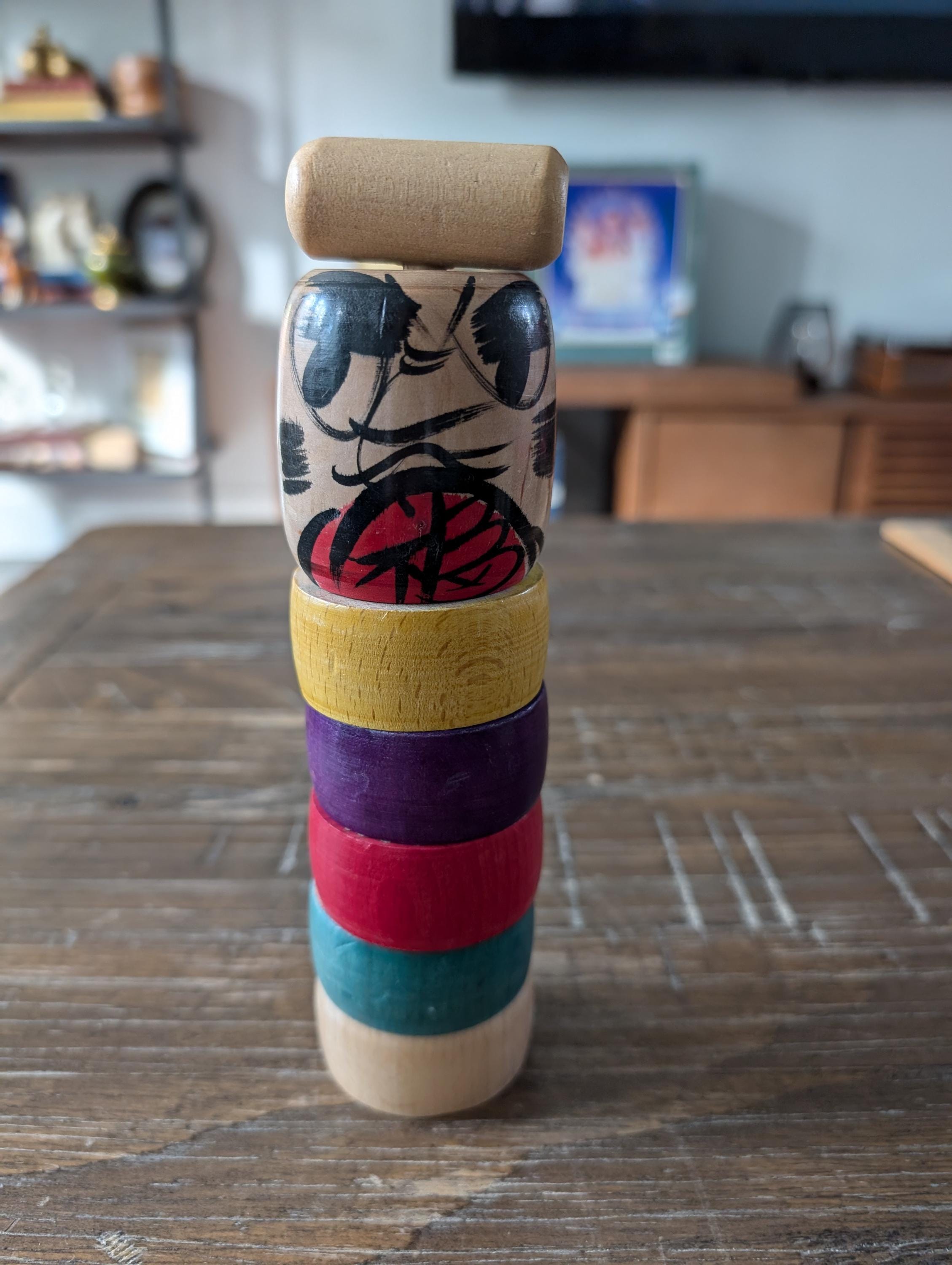 Vintage Japanese Daruma Otoshi Wooden Kokeshi Doll // Block Stack