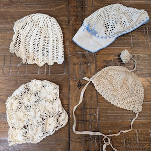 Antique 1900&#39;s Hand Crocheted Baby Bonnet / Hat // Christening Caps // Your Choice