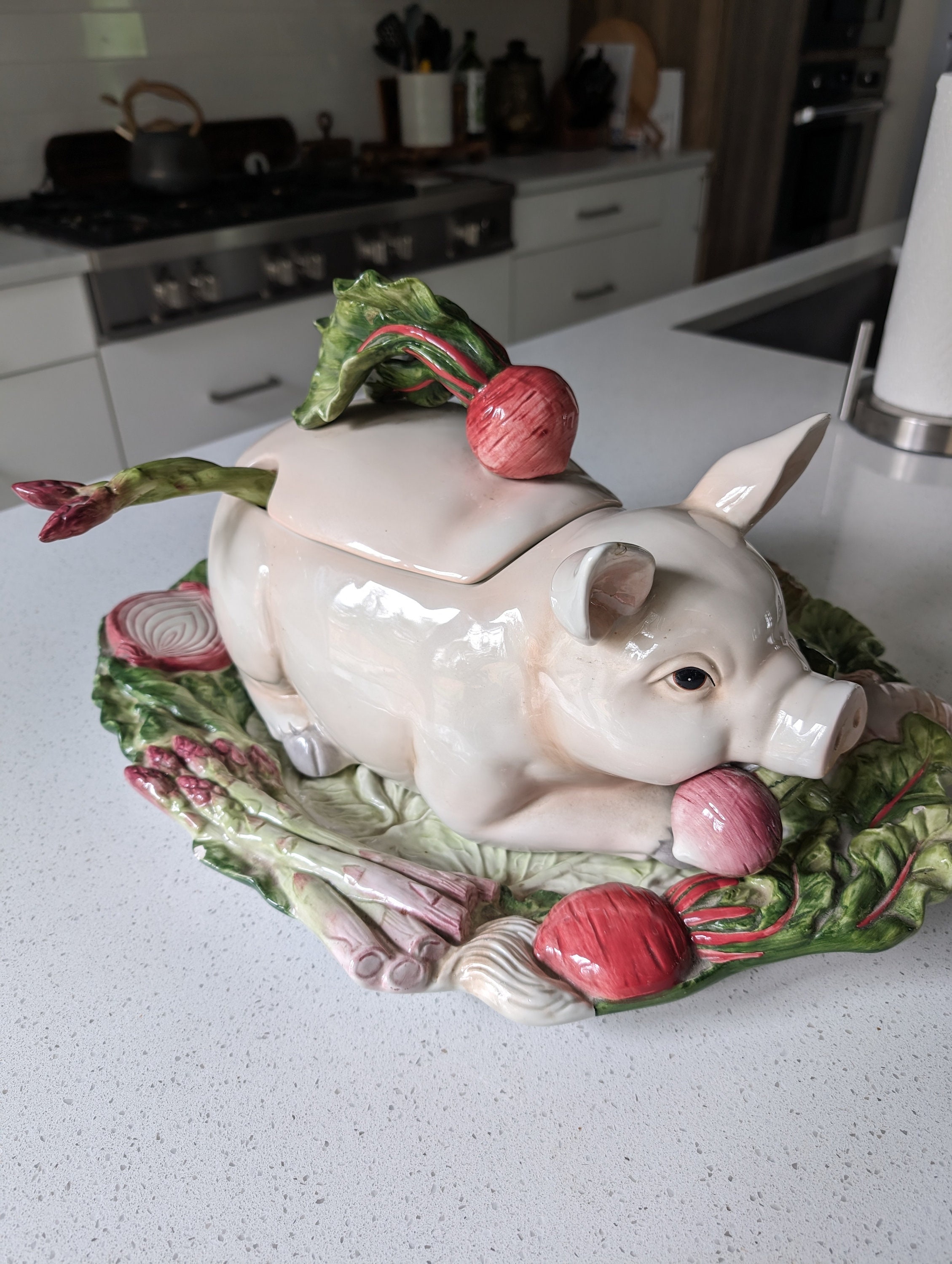 Fitz and Floyd French Market Large Pig Tureen With Ladle and