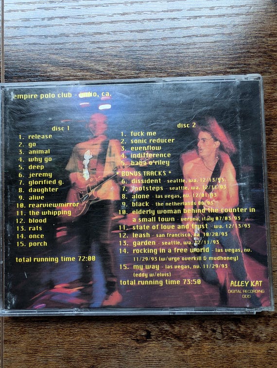 One Way Needle by Pearl Jam Two CD Set LIVE Indio, CA 1993 & More