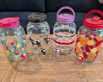 Vintage 1980s - 90s Sun Tea Lemonade Dispenser Jar / Gallon Jug Pitcher /Your CHOICE! // Fruit, Cows, 90&#39;s mod, tulips