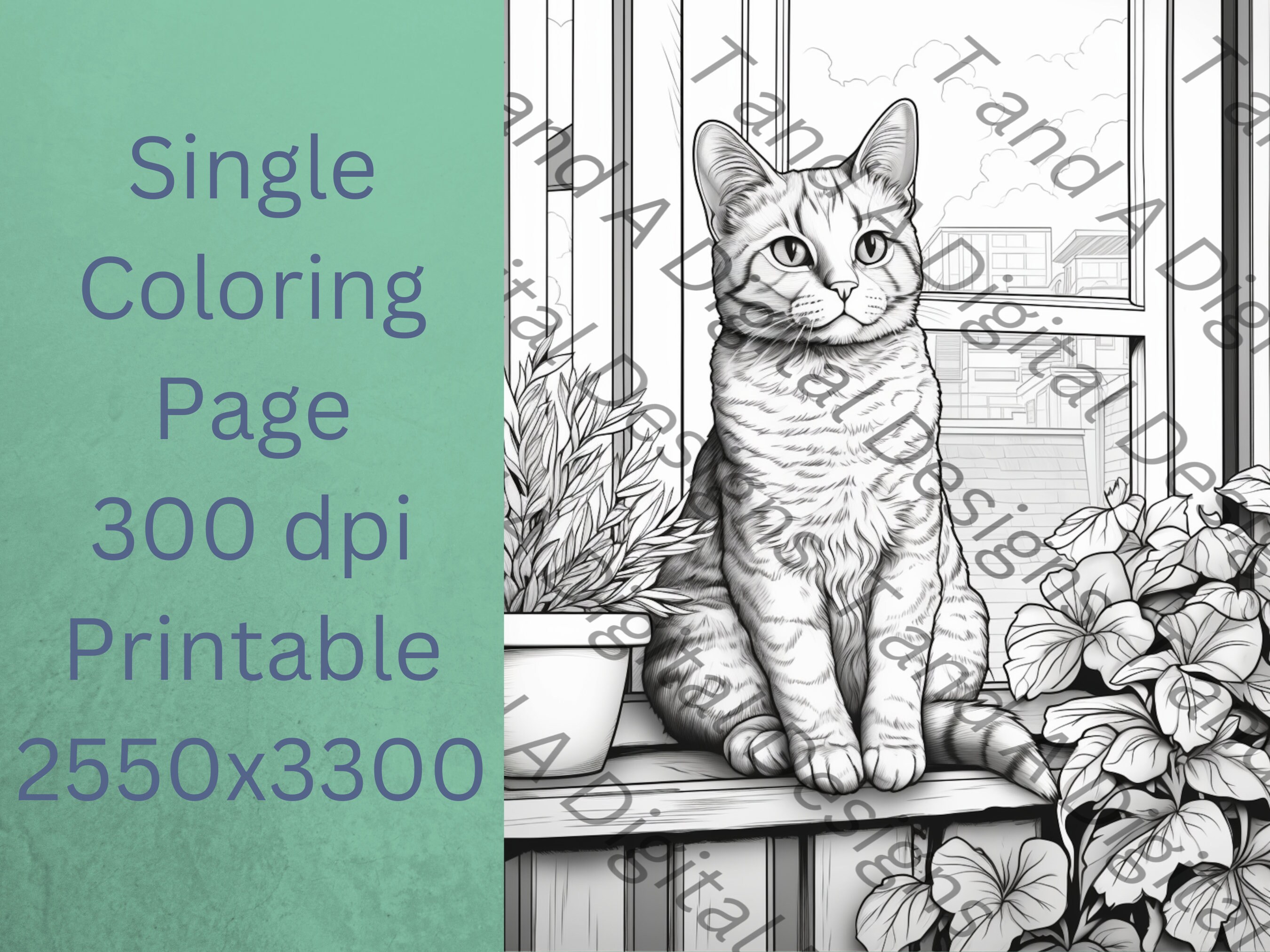 Tom Cat Coloring Page Instant Download, Relaxing Art Therapy, Digital