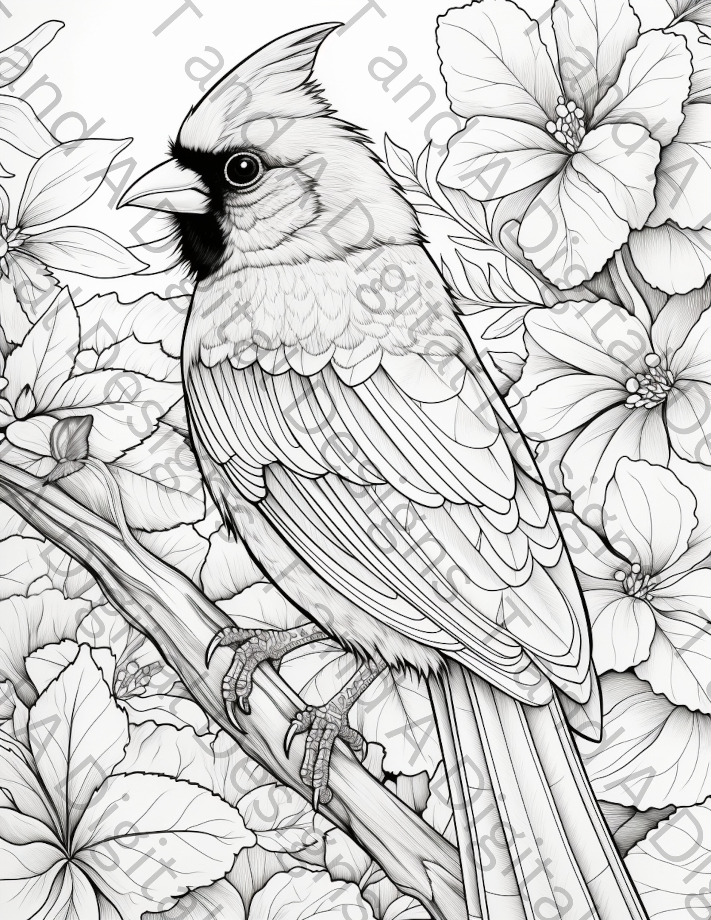 Cardinal Bird Coloring Page Instant Download, Relaxing Art Therapy ...