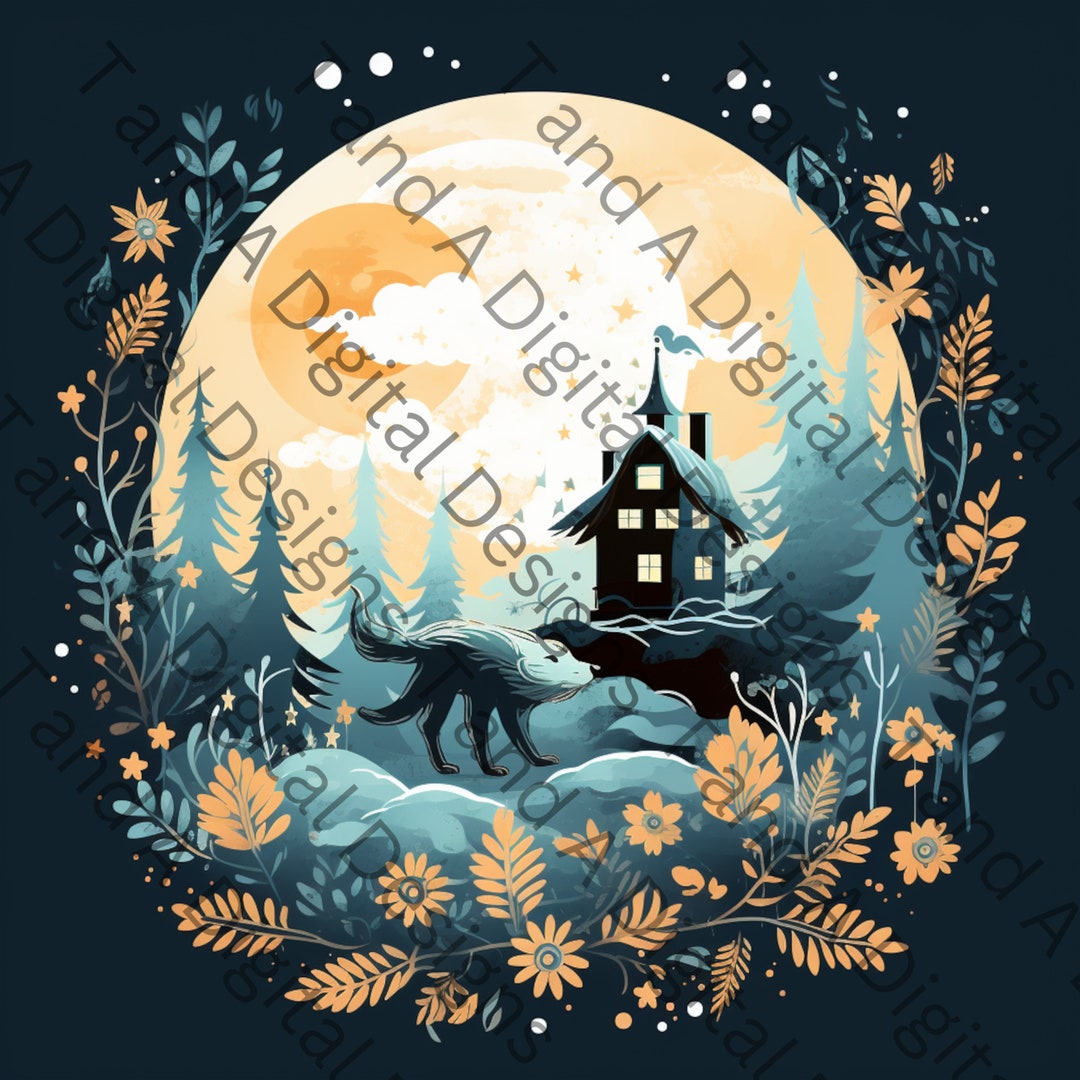 Folk Art Wolf Digital Paper, Scrapbook Printable Paper, Backgrounds, Sublimation, Commercial Use