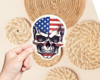 American Flag Skull Waterproof Vinyl Sticker Decal for tumblers car sticker for laptops and mugs. easy peel