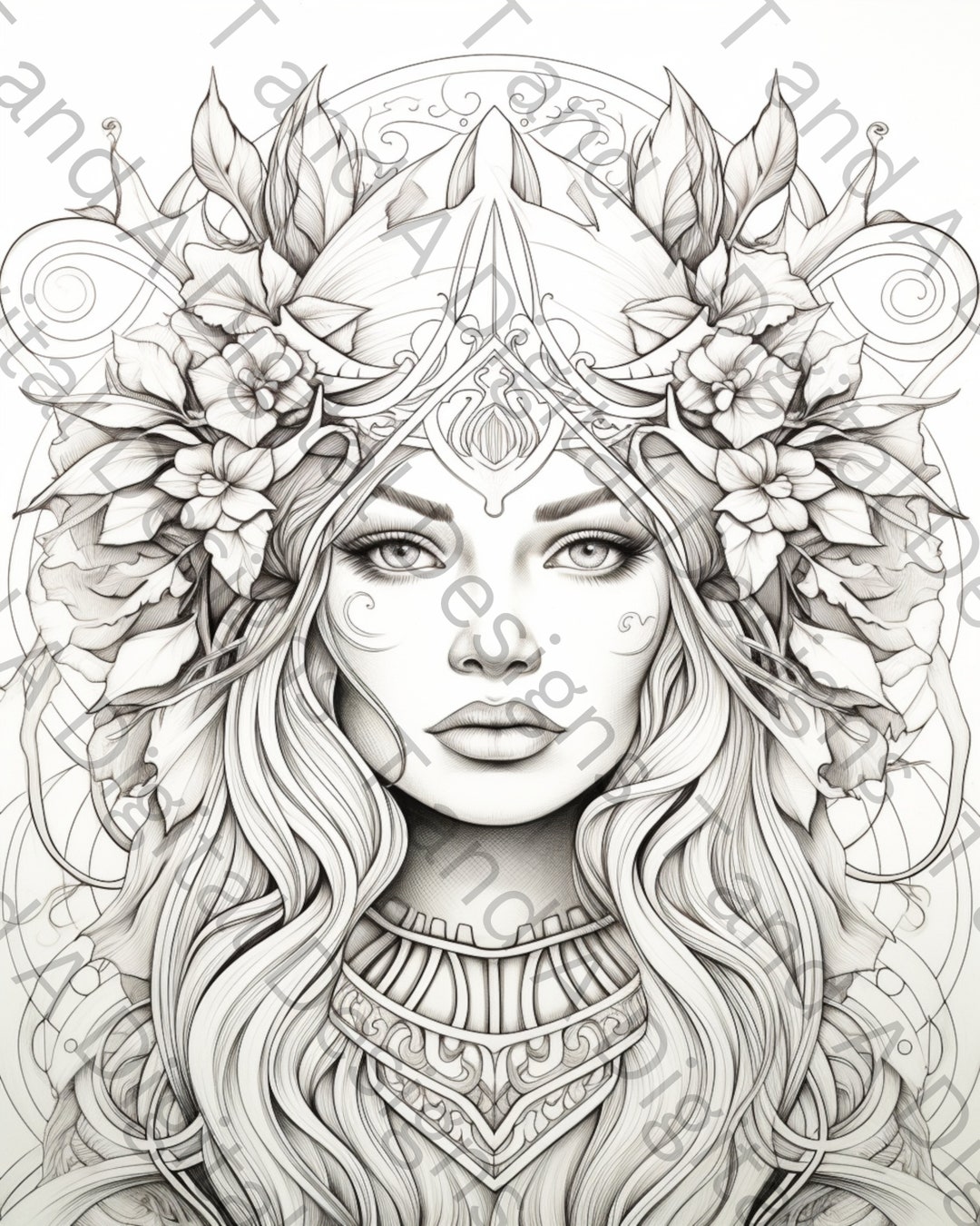 Warrior Goddess Coloring Page Instant Download, Relaxing Art Therapy