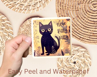 Waterproof Vinyl Sticker Decal for tumblers car sticker for laptops and mugs. easy peel stickers, Here Kitty Kitty sticker