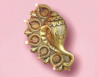 Brass Conch/Shankh Ganeshji for House Warming, Brass Conch Shape Oil Lamp, Ganeshji Shape Oil Diya ,Brass Oil Diya , Quick Dispatch