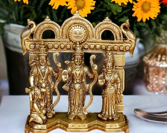 Brass Ram Darbar Statue, Shree Ram Ji Sita Laxman Hanuman Home Decor, 7.5 Inches