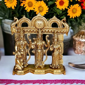 Estátua de latão Ram Darbar, Shree Ram Ji Sita Laxman Hanuman Decoração de casa, 7,5 polegadas