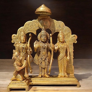 Estátua de bronze Ram Darbar, representação divina do Senhor Ram, Sita, Lakshman e Hanuman, ideal para templo doméstico, decoração espiritual e festival
