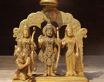Brass Ram Darbar Statue, Divine Representation of Lord Ram, Sita, Lakshman, and Hanuman, Ideal for Home Temple, Spiritual Decor and Festival