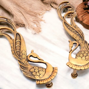 Peacock Design messing deurkruk paar (11 inch), Indiaas cadeau, antiek messing kastdeurkruk paar