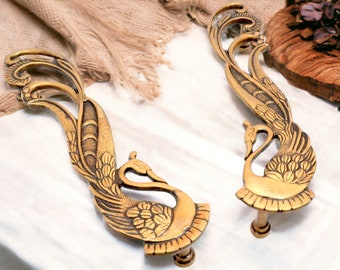 Peacock Design Brass Door Handle Pair (11 Inch) , Indian Gifting,  Antique Brass Cabinet Door Handle Pair