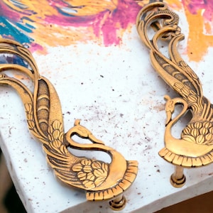 Peacock Design Brass Door Handle Pair (11 Inch), Antique Brass Cabinet Door Handle Pair