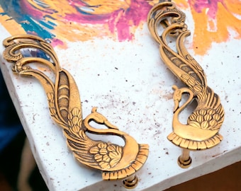 Peacock Design Brass Door Handle Pair (11 Inch), Antique Brass Cabinet Door Handle Pair