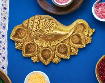 Brass Conch/Shankh Ganeshji Shape with 5 Oil Wick Diya, Brass Conch Shape Oil Lamp, Ganeshji Shape Oil Diya ,Brass Oil Diya , Quick Dispatch