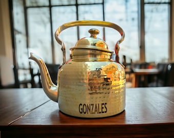 Personalized Brass Kettle With Handle, Engraved Brass Home Decor , Kettle for House Warming