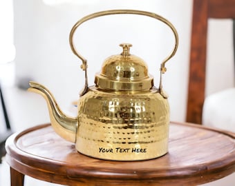 Personalized Brass Kettle With Handle, Engraved Brass Home Decor , Kettle for House Warming