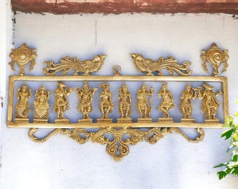 Vishnu Ten Avatar Frame (High Quality Brass) ,  Vishnu Dashavatara , Ten Incarnation of Lord Vishnu, Vishnu Surrounded by His Avatars