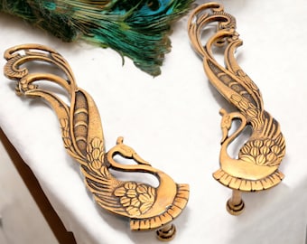 Peacock Design Brass Door Handle Pair (11 Inch) for House Warming, Antique Brass Cabinet Door Handle Pair