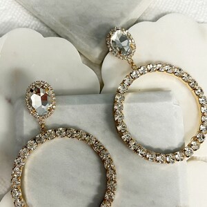 Crystal Hoop gold Earrings, Wedding earrings, Prom earrings, Pageant earrings, crystal chunky circle earrings
