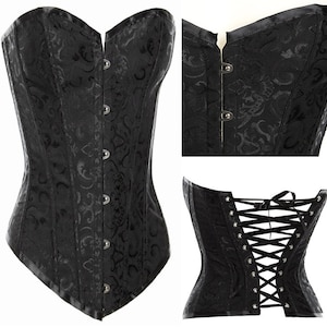 Black Corset, Lace up corset, Black bustier, Satin Corset